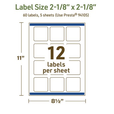 Avery Dissolvable Square Multipurpose Labels, 2-1/8" x 2-1/8", Off-white, 60/Pack (94105)