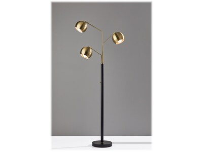 Adesso Emerson 68 Matte Black/Antique Brass Floor Lamp with 3 Globe Shades (5139-21)