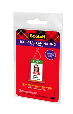 Scotch® Self Sealing Laminating Pouches, Luggage Tag, 12.5 Mil, 5/Pack (LS853)