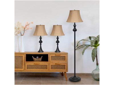 Lalia Home Homely 60"/26" Restoration Bronze Three-Piece Floor/Table Lamp Set with Bell Shades (LHS-1007-RZ)