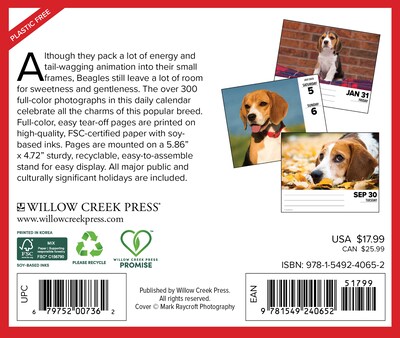 2025 Willow Creek Beagles 6 x 5.5 Day-to-Day Calendar (40652)