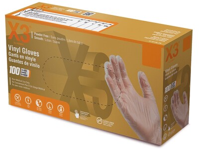 Ammex GPX3 Powder Free Vinyl Gloves, Latex Free, Medium, Clear, 100/Box (GPX344100)