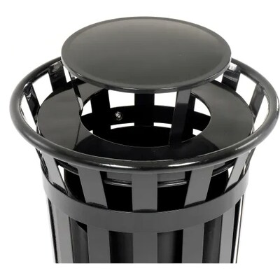 Global Industrial Outdoor Slatted Steel Trash Can w/ Rain Bonnet Lid, 24 Gallon, Black (260803BK)