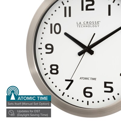 La Crosse Technology Atomic Wall Clock, Metal, 16 Dia. (WT-3161WH)