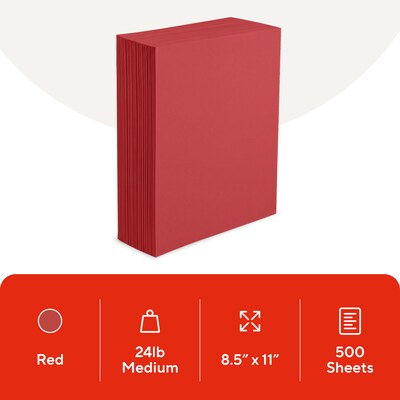 Staples Brights Multipurpose Paper, 24 lbs., 8.5 x 11, Red, 500/Ream (20104)