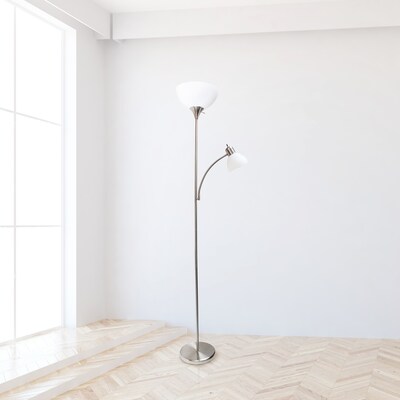 Simple Designs 71.50" Floor Lamp with Reading Light, Brushed Nickel (LF2000-BSN)