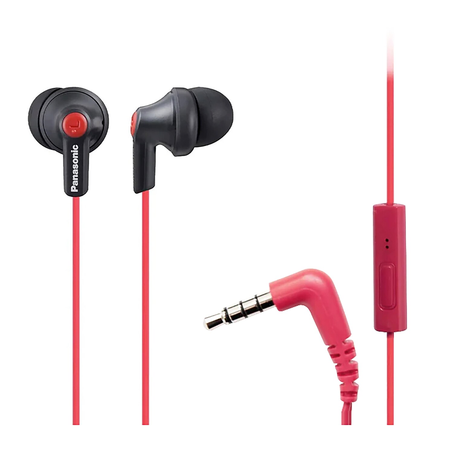 Panasonic ErgoFit Earbuds with Microphone & Neodymium Drivers, Matte Black/Red (RP-TCM125)