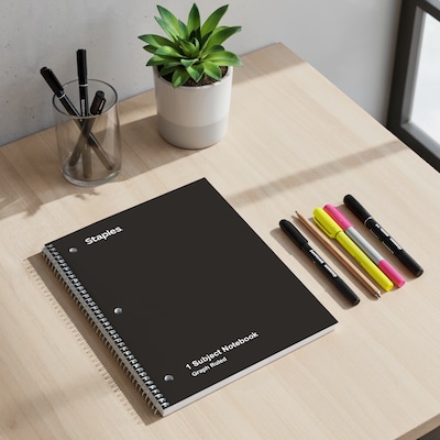 Staples 1-Subject Notebooks, 8" x 10.5", Graph Ruled, 70 Sheets, Black (ST23986C)