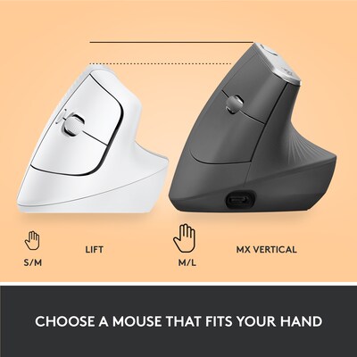 Logitech Lift for Business Wireless Ergonomic Vertical Optical Bluetooth & USB Mouse, Off-White (910-006469)