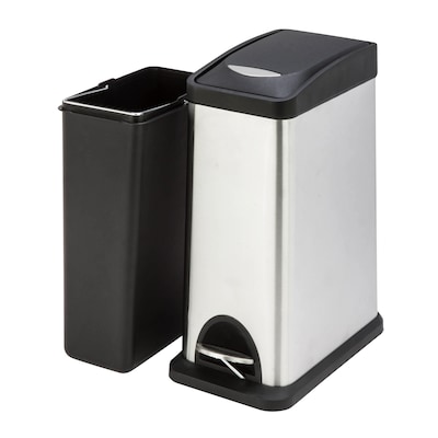 Honey-Can-Do Stainless Steel Rectangular Step Trash Cans with Lid, Silver/Black, 2.11 Gallon (TRS-06309)