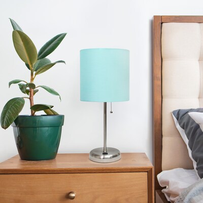 Creekwood Home Oslo 19.5" LED Table Lamp with USB Port, Brushed Steel/Aqua Shade (CWT-2012-AU)