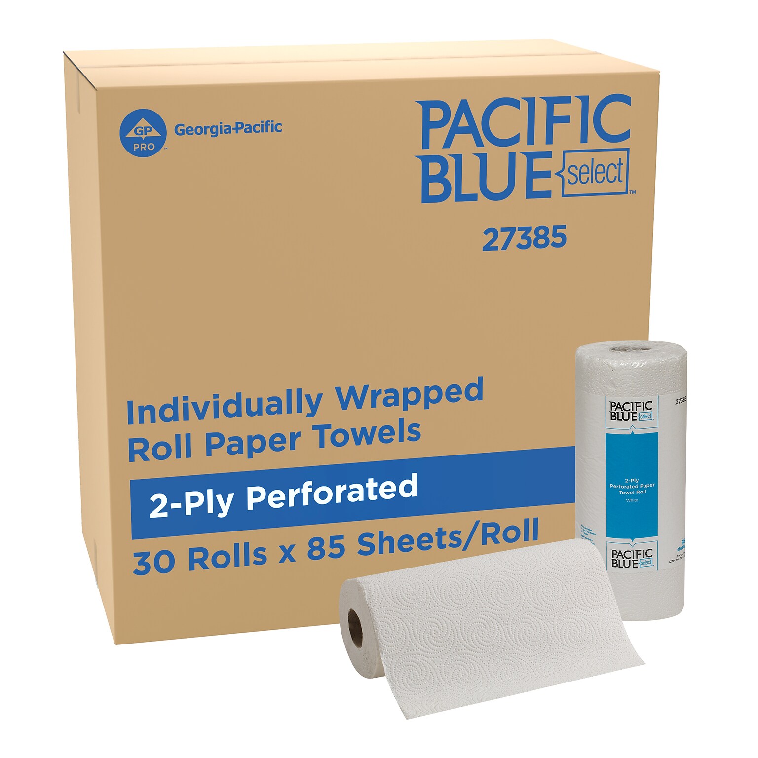 Pacific Blue Select Paper Towels, 2-ply, 85 Sheets/Roll, 30 Rolls/Carton (27385)