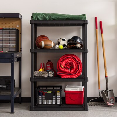 Iris 4-Shelf Plastic Shelving Unit, 55.8" x 35.9" x 17.9", Black (140099)