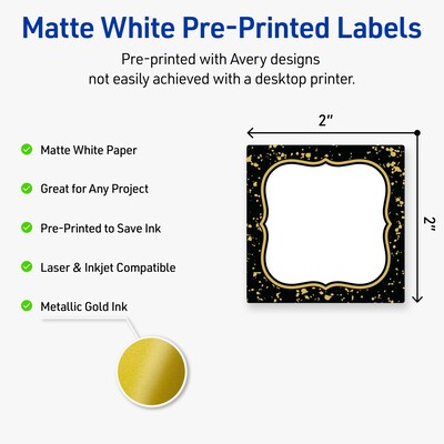 Avery Square Laser/Inkjet Multipurpose Labels, 2 x 2, White, 120/Pack (19479370899)