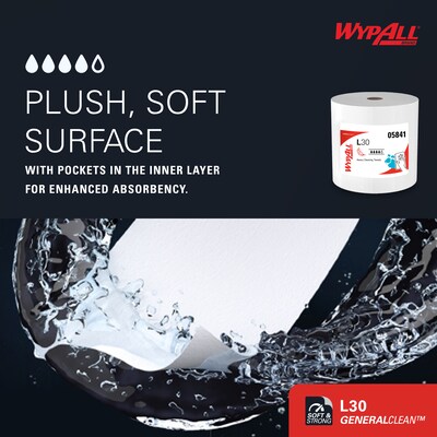 WypAll GeneralClean L30 Fabric Cleaning Wipers, 13.3" x 12.4", White, 875 Sheets/Roll, 875 Wipers/Box (5841)