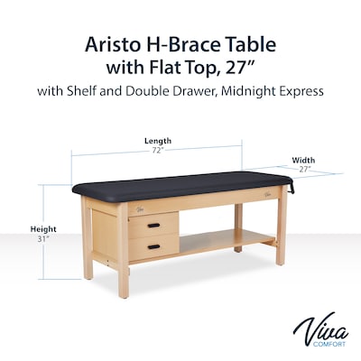 Aristo Wood H-Brace Physician Exam Table with Shelf, 2 Drawer Cabinet, Paper Cutter, Holder, 500lbs. Capacity, Black
