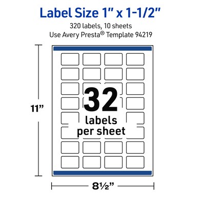 Avery Rectangle Laser Multipurpose Labels, 1" x 1.5", White, 320/Pack (19479399240)