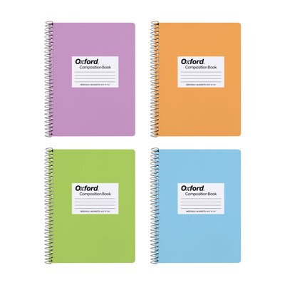 Oxford Composition Notebooks, 7.5 x 9.75, Wide Ruled, 80 Sheets, Assorted Colors, 4/Pack (64946)