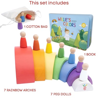 Extasticks Willies Rainbow World Wooden Arches And Peg Dolls Set With Book, 16 Pieces/Pack (EXAE3304)