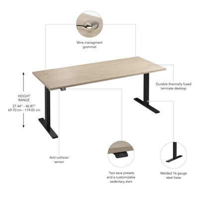 Bush Business Furniture Move 60 Series 72"W Electric Adjustable Standing Desk, Natural Elm/Black Powder Coat (M6S7230NEBK)