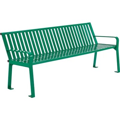 Global Industrial 4 Outdoor Bench w/ Back, Vertical Steel Slat, Green (694853KD)