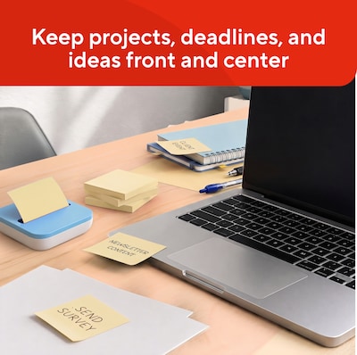 Staples Pop-Up Sticky Notes, 3" x 3", Sunshine Colors, Recycled Paper, 3600 Sheets – Eco-Friendly Dispenser Notes for Offices