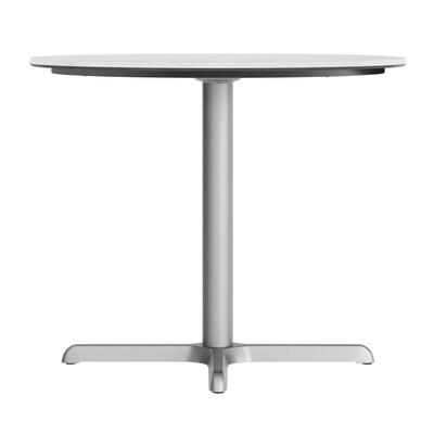 Flash Furniture Acadia 36" Round Wooden Dining Table with X-Base, White Faux Marble/Silver Base (STRD36WMAT3030S)