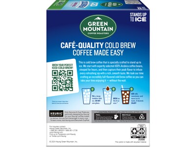 Green Mountain Coffee Roasters Iced Cold Brew Almond Vanilla Iced Coffee Keurig® K-Cup® Pods, Light Roast, 20/Box (5000372045)