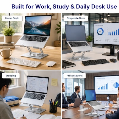 Uncaged Ergonomics Adjustable Swivel Laptop Stand for Desk, Steel, 360° Rotation, Up to 16", Silver