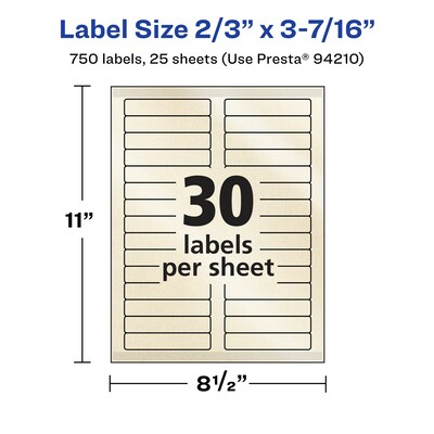 Avery Pearlized Ivory Rectangle Multipurpose Labels, 2/3" x 3-7/16", Ivory, 750/Pack (94210)