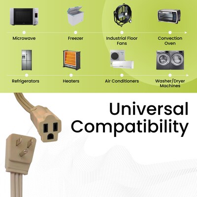 GoGreen Power 14/3 3' Appliance Cord, Beige, 3/Pack (GG-25603)