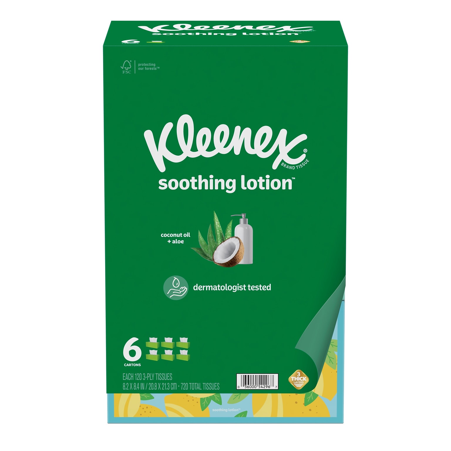 Kleenex Soothing Lotion Facial Tissue, 3-Ply, 120 Sheets/Box, 6 Boxes/Pack (54296)