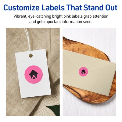 Avery Laser/Inkjet Round Multipurpose Labels, 0.75" Dia., Bright Pink, 800/Pack (94504)
