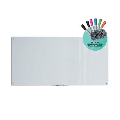 U Brands Magnetic Glass Dry Erase Board, 70 x 35, White Frosted Surface, Frameless (2300U00-01)