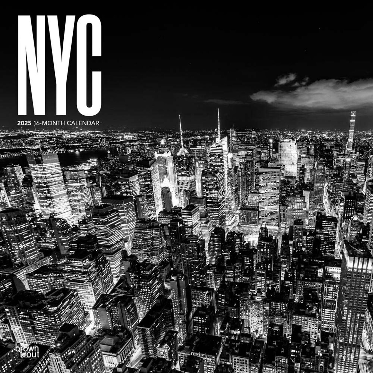 2025 BrownTrout New York City Black & White 12 x 12 Monthly Square Wall Calendar (9781975475420)