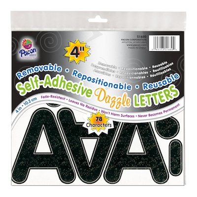 Pacon Puffy Font 4 Adhesive Letters, Black Dazzle, 78/Pack, 2 Packs/Bundle (PAC51680-2)