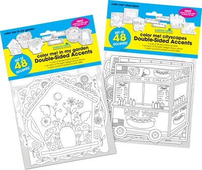 Barker Creek Color Me! Garden & City Double Sided Accent 2-Pack (2 designs), 72 Pieces/Set (BC3720)