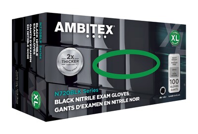 Ambitex N720BLK Series Powder Free Black Nitrile Gloves, XL, 100/Pk, 10 Pks/CT (NXL720BLK)