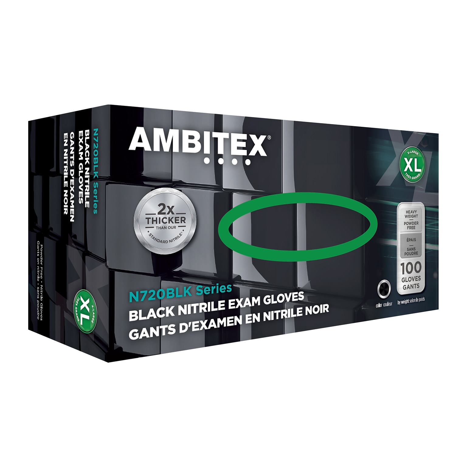 Ambitex N720BLK Series Powder Free Black Nitrile Gloves, XL, 100/Pk, 10 Pks/CT (NXL720BLK)