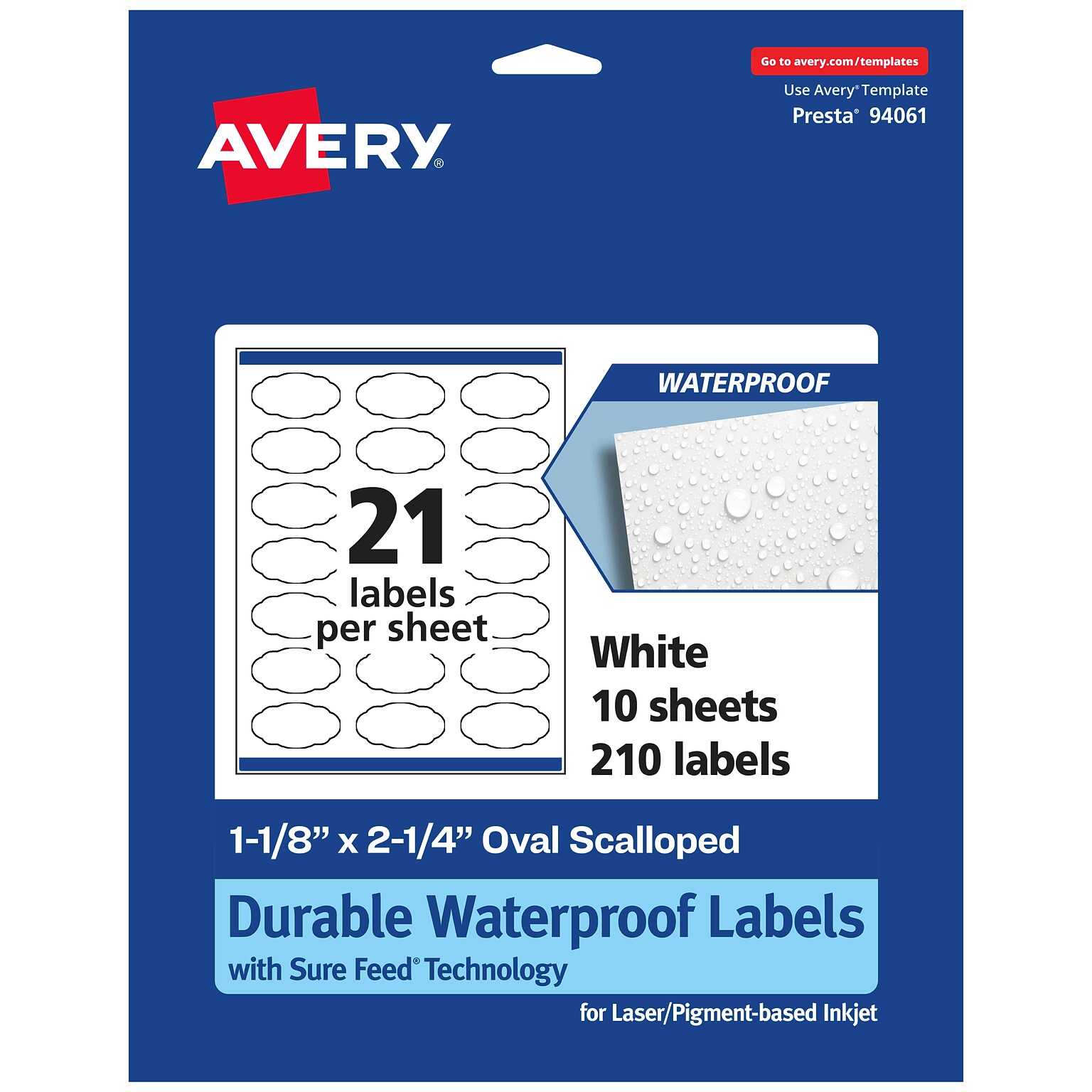 Avery Laser/Inkjet Decorative Edge Waterproof Multipurpose Labels, 2.25  x 1.125, White, 210/Pack (94061)