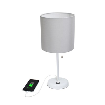 Creekwood Home Oslo 19.5" LED Table Lamp with USB Port, White Base/Gray Shade (CWT-2011-GO-LB)