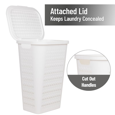 Mind Reader Slim Tapered Hamper with Lid, Plastic, White (SWHAMP50-WHT)