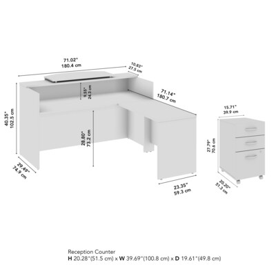 Bush Business Furniture Arrive 72"W L Shaped Reception Desk with Counter and Mobile File Cabinet, Mocha Cherry (ARV010MR)