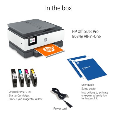HP OfficeJet Pro 8034e Wireless Color All-in-One Printer with 1 Full Year Instant Ink with HP+ (1L0J0A#B1H)