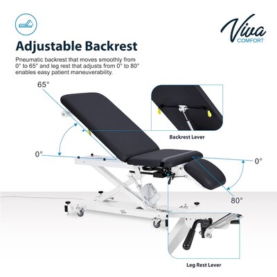 Viva Comfort XRO Electric Height and Back Adjustable Exam Table with Stirrups, 600 lbs Capacity, Black,(ADI903-22-BLK-MK)