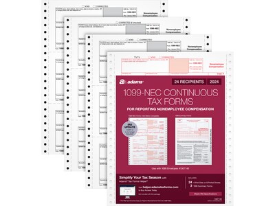 Adams 2024 1099-NEC Tax Form, 4-Part, 3-Up, Copy A, 1, B, 2, 24/Pack (STAX524NEC-24) | Quill