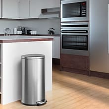 iTouchless SoftStep Semi-Round Stainless Steel Step Trash Can with Hinged Lid, 7.93 Gallon (IP08DSS)