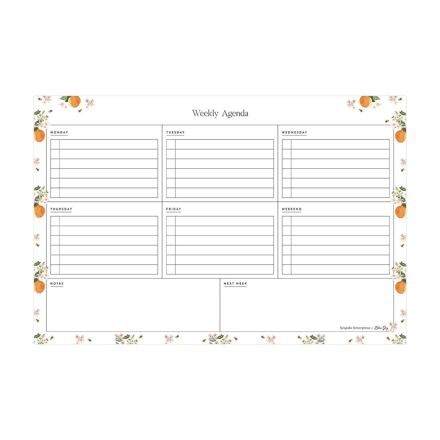 Blue Sky Bespoke Letterpress Notepad, 6 x 9, Mini Oranges (156842)