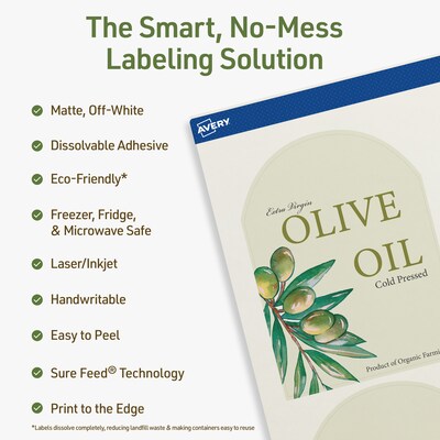Avery Dissolvable Decorative Edge Multipurpose Labels, 4.75 x 3.5, Off-white, 100/Pack (94600)