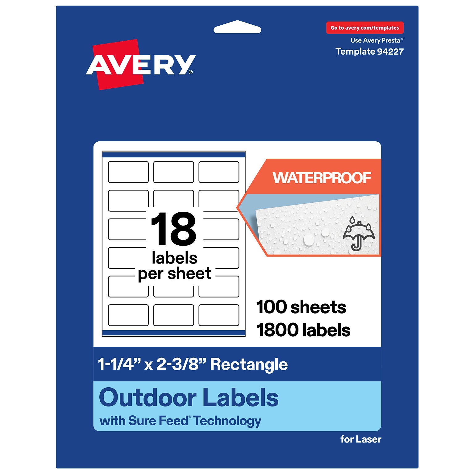 Avery Rectangle Laser Multipurpose Labels, 1-1/4 x 2-3/8, White, 1800/Box (19479399267)